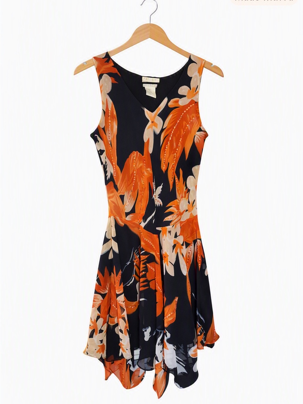 5/$25 Y2K Daniel Laurent Beaded Handkerchief Hem Dress Size Medium